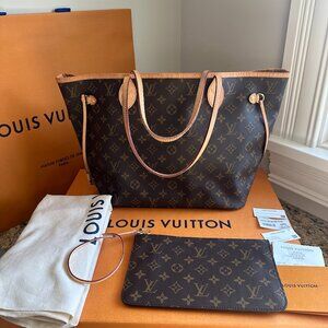 Louis Vuitton Neverfull MM Beige Monogram Bag Tote